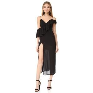 NWT NEW For Love and Lemons Black Flamenco Maxi Dress Large LBD Off-Shoulder
